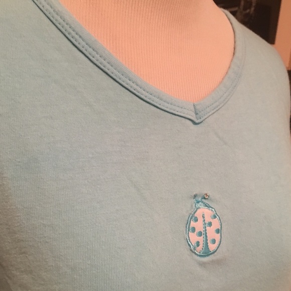 Baby blue v neck top w/ladybug on front. - Picture 3 of 5